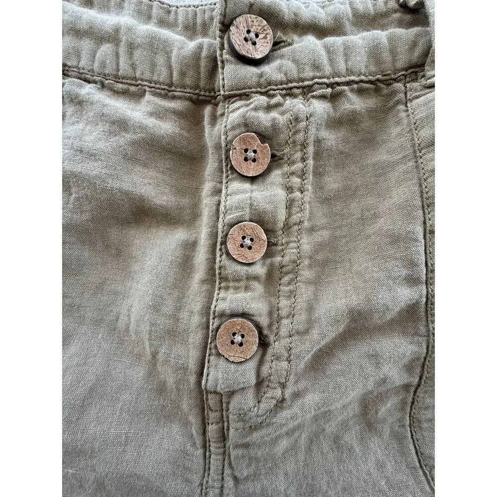 Rip Curl Summer Palm Linen Shorts High Rise Coconut Button Women's L Gold Beachy